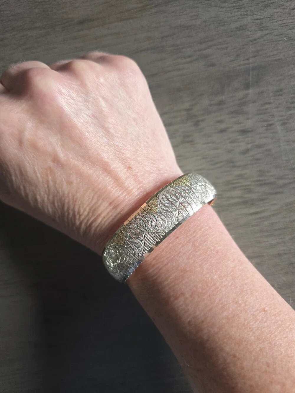 Vintage Italian Wide Flexible Tri-tone Vermeil and Sterling Silver Bracelet
